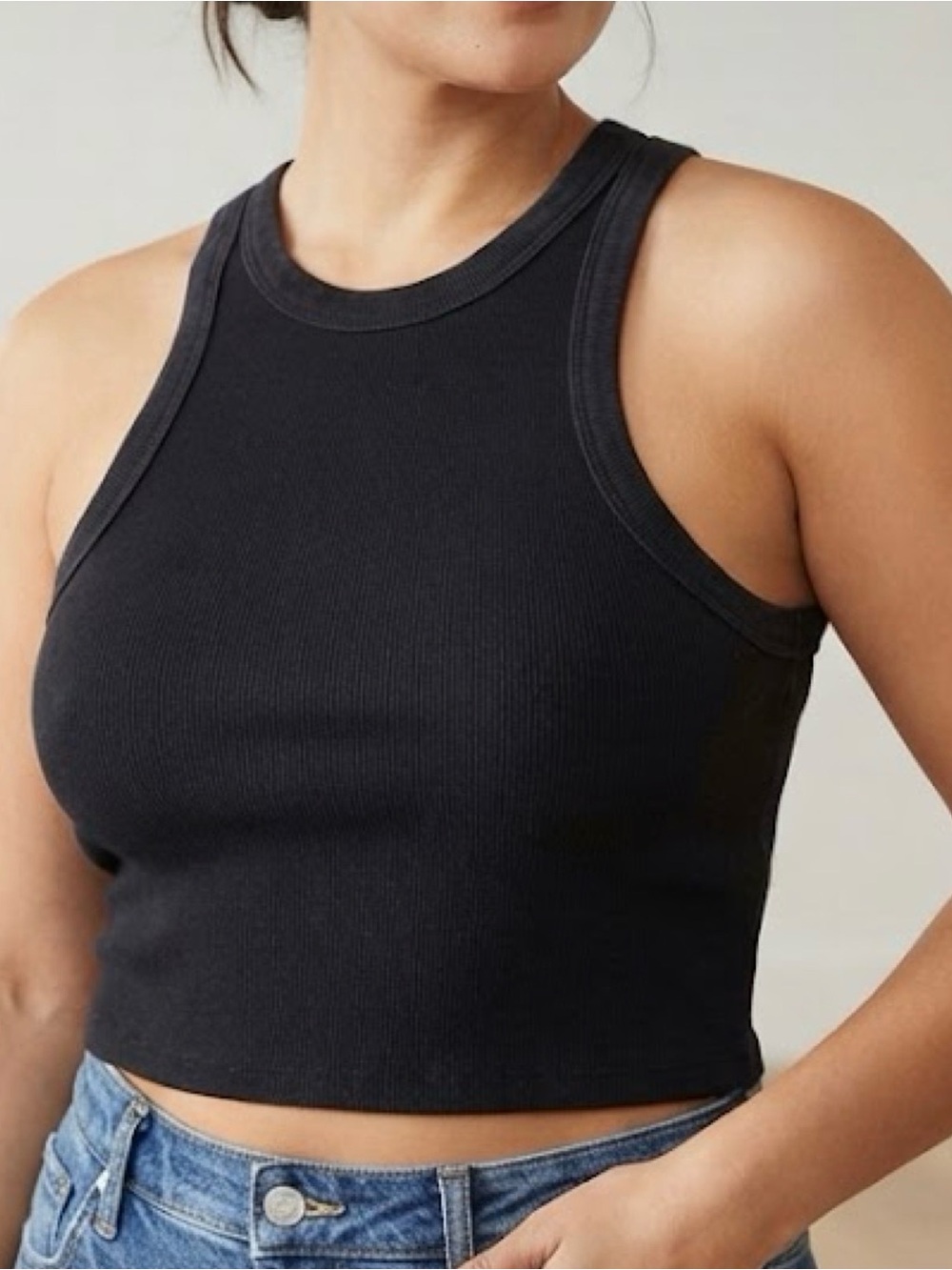 Maeve by Anthropologie Black Ribbed Racerback Crop Tank Top – Medium